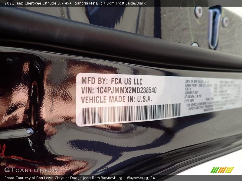Sangria Metallic / Light Frost Beige/Black 2021 Jeep Cherokee Latitude Lux 4x4