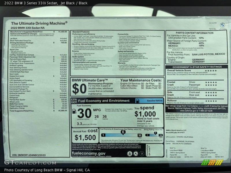 Jet Black / Black 2022 BMW 3 Series 330i Sedan