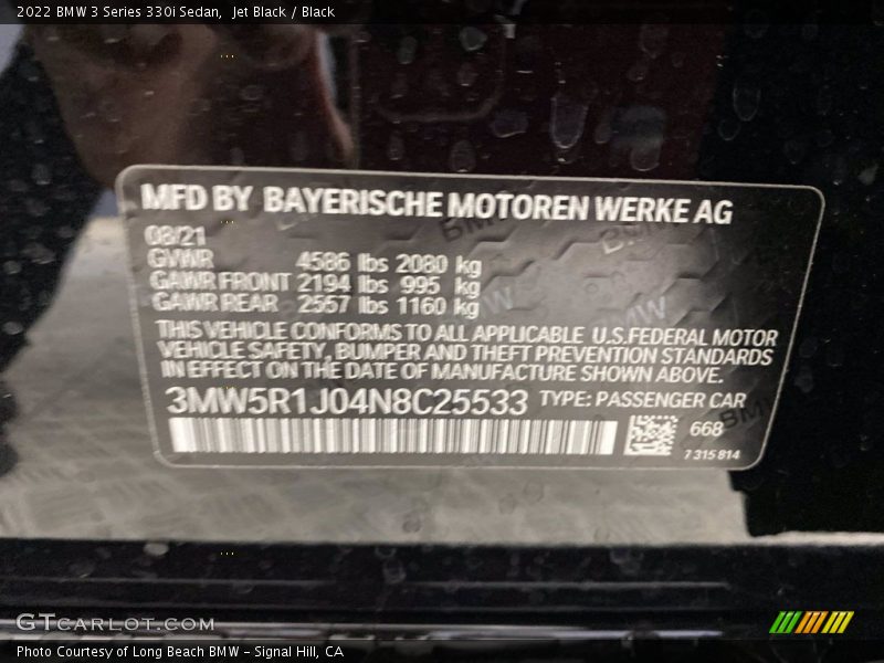 Jet Black / Black 2022 BMW 3 Series 330i Sedan