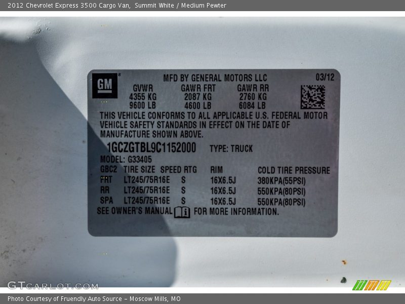 Summit White / Medium Pewter 2012 Chevrolet Express 3500 Cargo Van