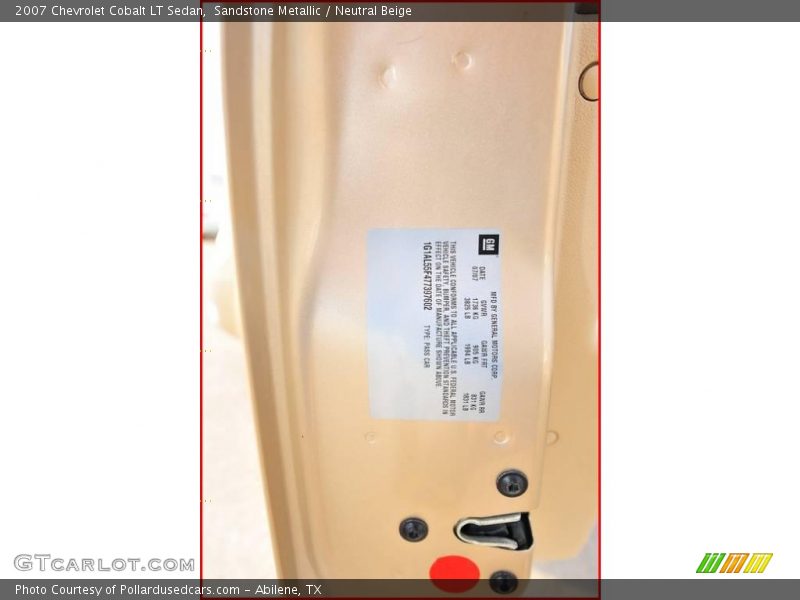 Sandstone Metallic / Neutral Beige 2007 Chevrolet Cobalt LT Sedan