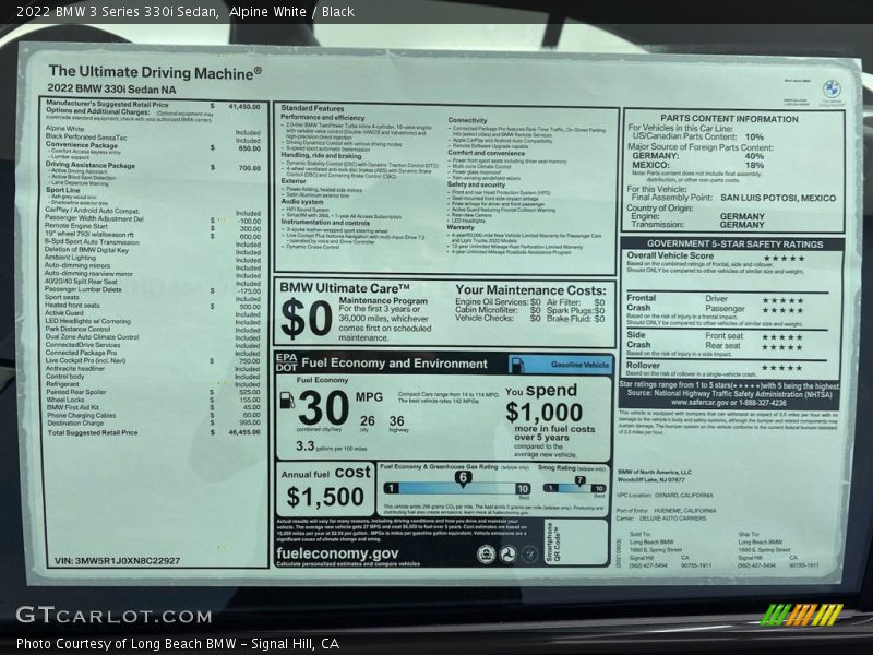 Alpine White / Black 2022 BMW 3 Series 330i Sedan