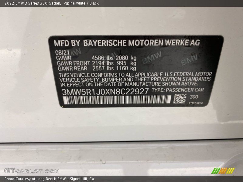 Alpine White / Black 2022 BMW 3 Series 330i Sedan