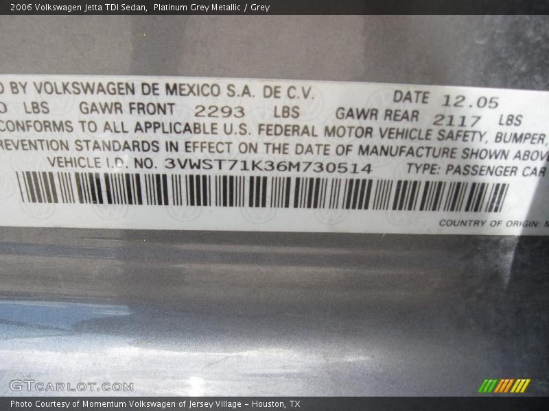Platinum Grey Metallic / Grey 2006 Volkswagen Jetta TDI Sedan