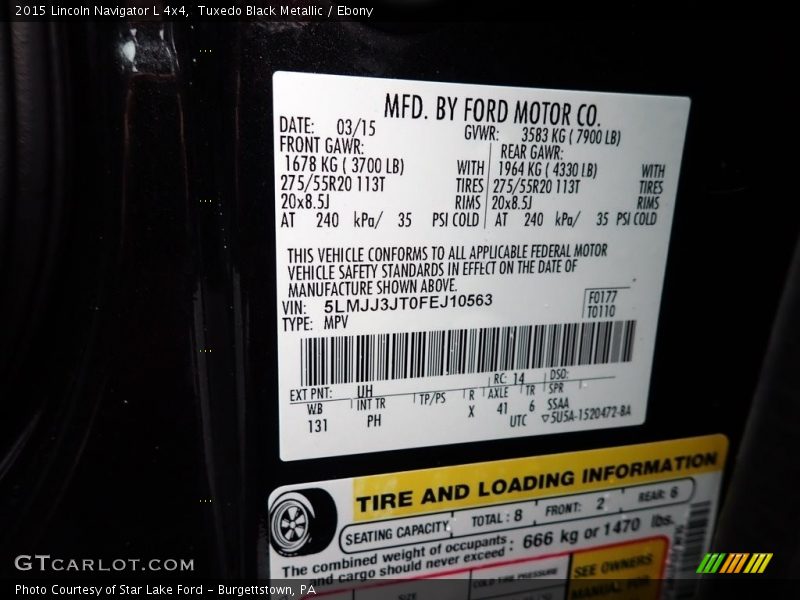 2015 Navigator L 4x4 Tuxedo Black Metallic Color Code UH