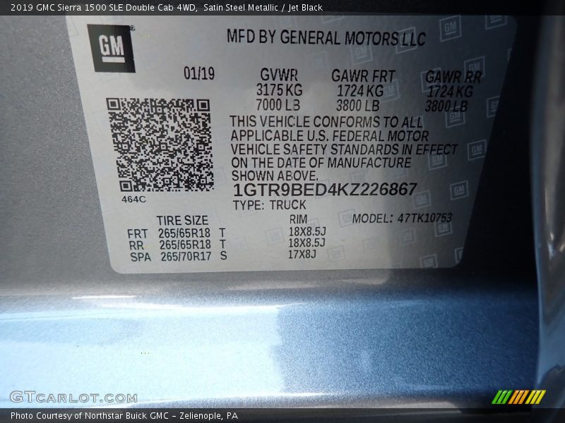 Satin Steel Metallic / Jet Black 2019 GMC Sierra 1500 SLE Double Cab 4WD