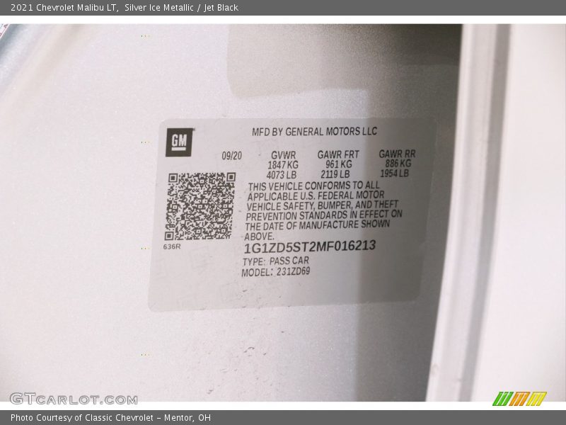 Silver Ice Metallic / Jet Black 2021 Chevrolet Malibu LT