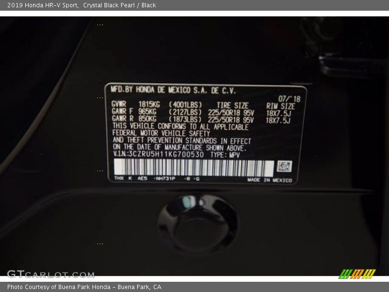 Crystal Black Pearl / Black 2019 Honda HR-V Sport