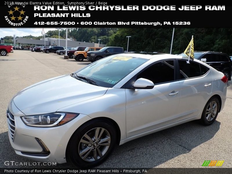 Symphony Silver / Beige 2018 Hyundai Elantra Value Edition