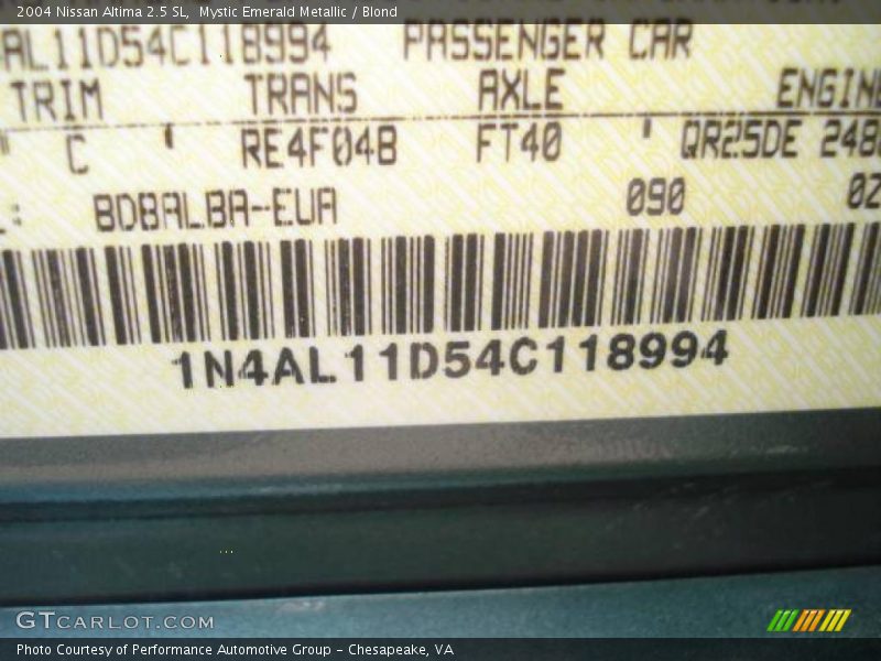 Mystic Emerald Metallic / Blond 2004 Nissan Altima 2.5 SL