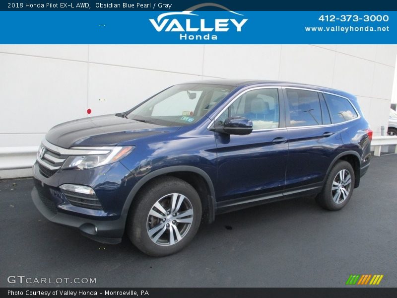 Obsidian Blue Pearl / Gray 2018 Honda Pilot EX-L AWD