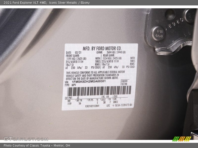 2021 Explorer XLT 4WD Iconic Silver Metallic Color Code JS