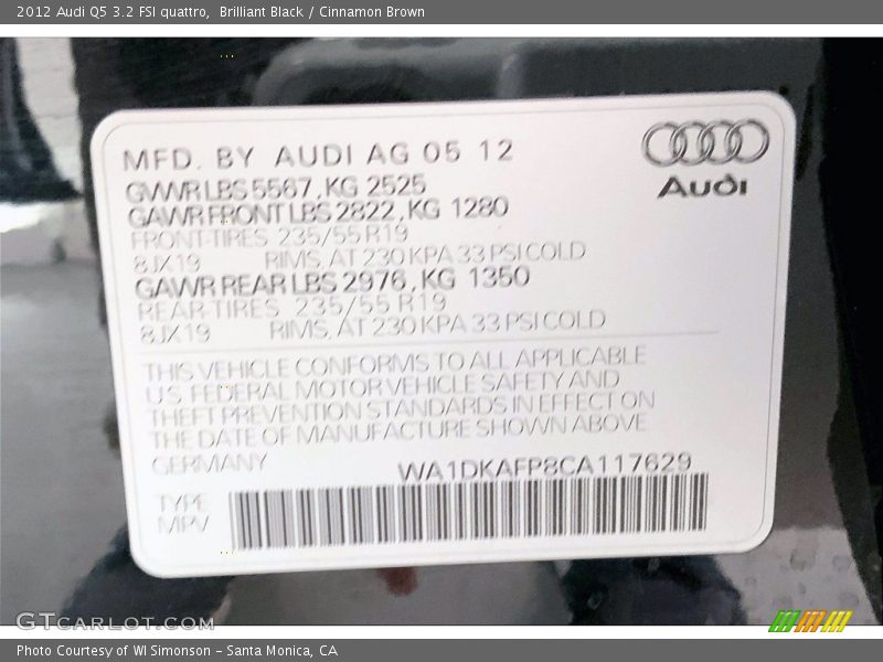 Brilliant Black / Cinnamon Brown 2012 Audi Q5 3.2 FSI quattro