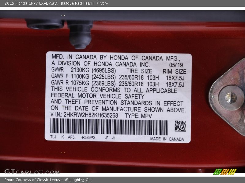Basque Red Pearl II / Ivory 2019 Honda CR-V EX-L AWD
