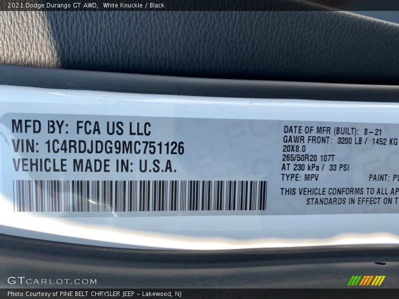 White Knuckle / Black 2021 Dodge Durango GT AWD