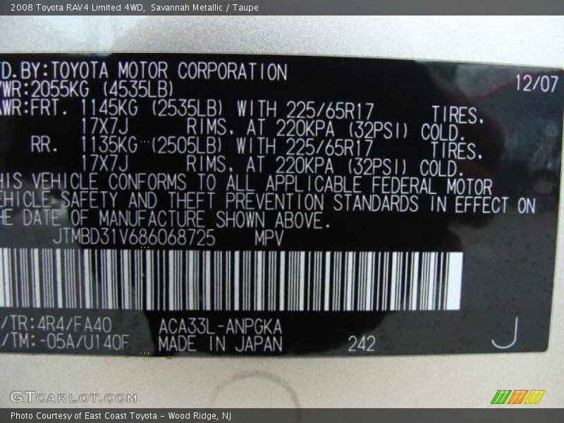 Savannah Metallic / Taupe 2008 Toyota RAV4 Limited 4WD