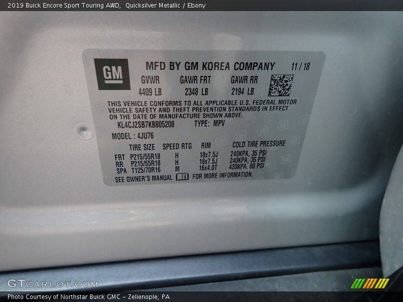 Quicksilver Metallic / Ebony 2019 Buick Encore Sport Touring AWD