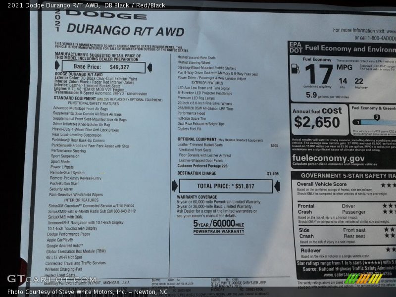 DB Black / Red/Black 2021 Dodge Durango R/T AWD