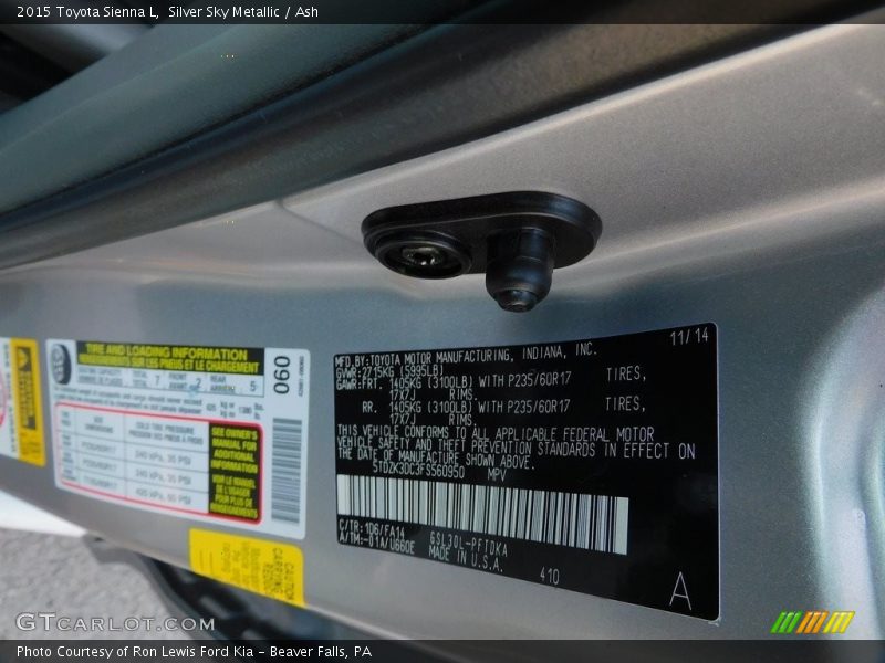 Silver Sky Metallic / Ash 2015 Toyota Sienna L