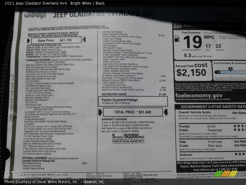 Bright White / Black 2021 Jeep Gladiator Overland 4x4