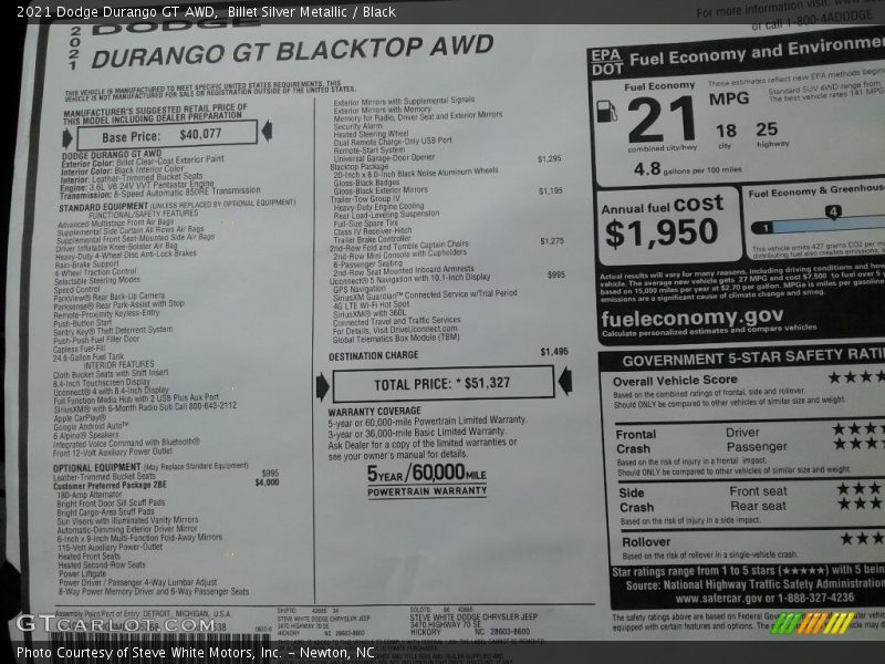 Billet Silver Metallic / Black 2021 Dodge Durango GT AWD