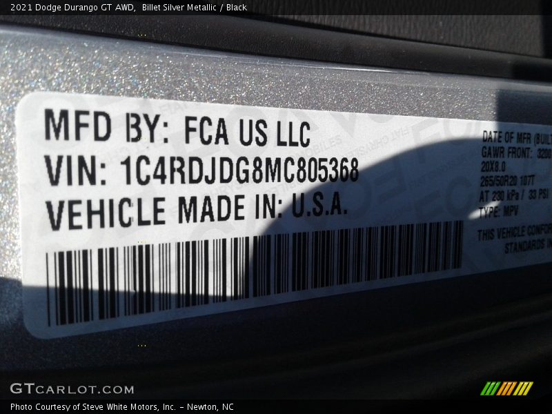 Billet Silver Metallic / Black 2021 Dodge Durango GT AWD