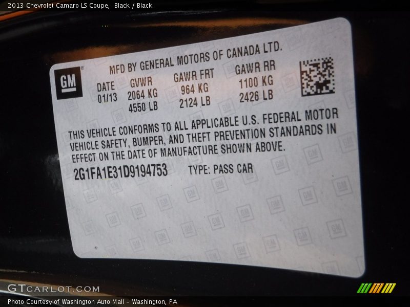 Black / Black 2013 Chevrolet Camaro LS Coupe