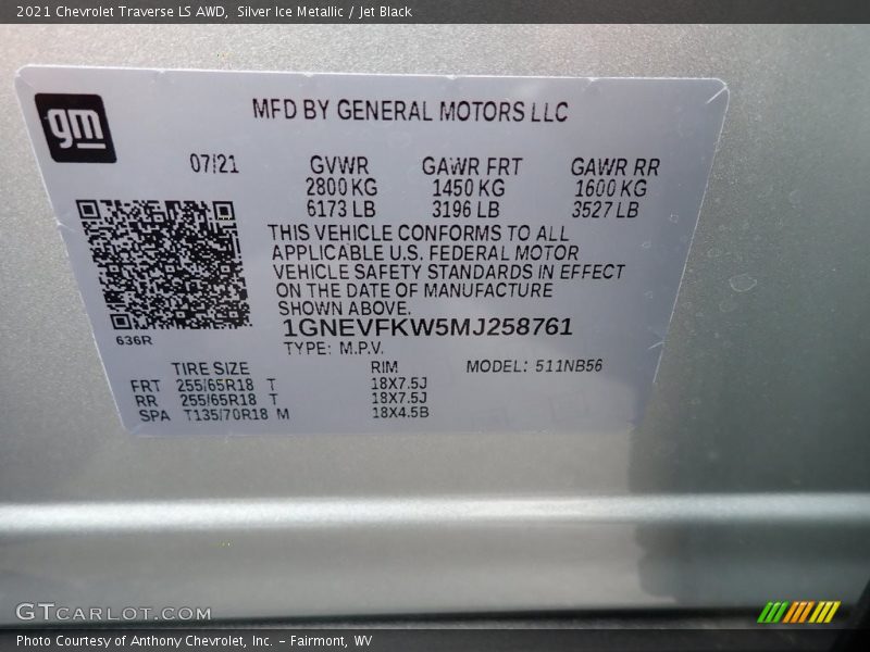 Silver Ice Metallic / Jet Black 2021 Chevrolet Traverse LS AWD