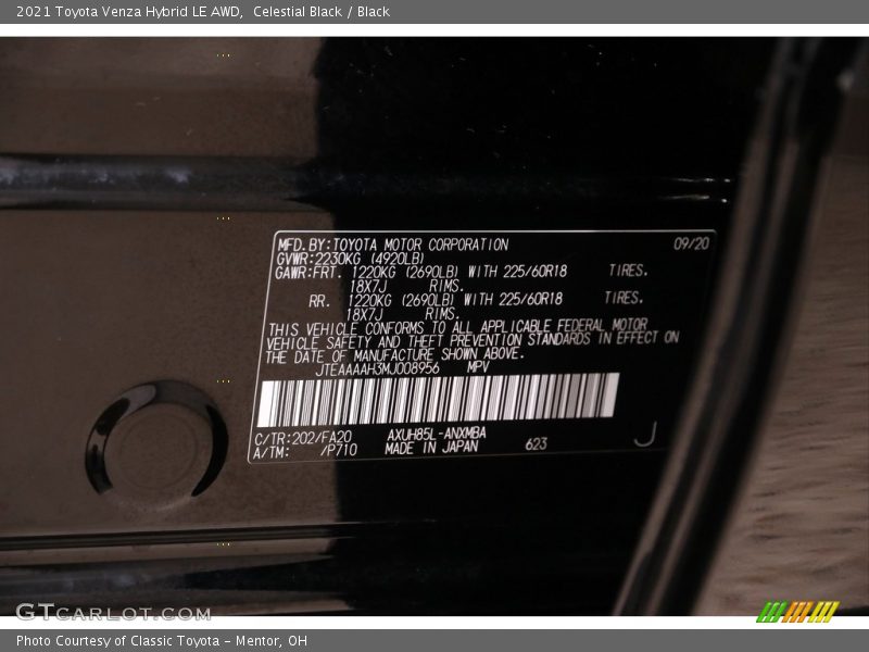 Celestial Black / Black 2021 Toyota Venza Hybrid LE AWD