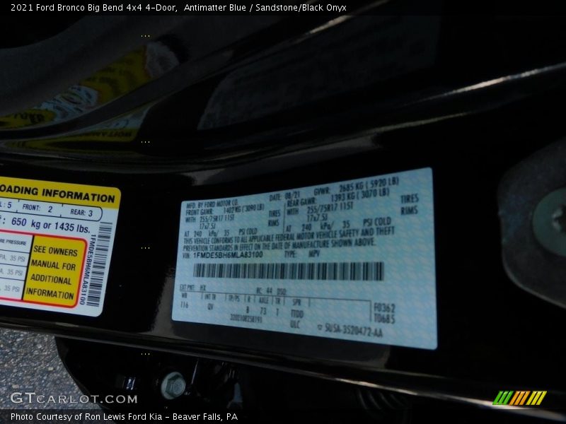 Antimatter Blue / Sandstone/Black Onyx 2021 Ford Bronco Big Bend 4x4 4-Door