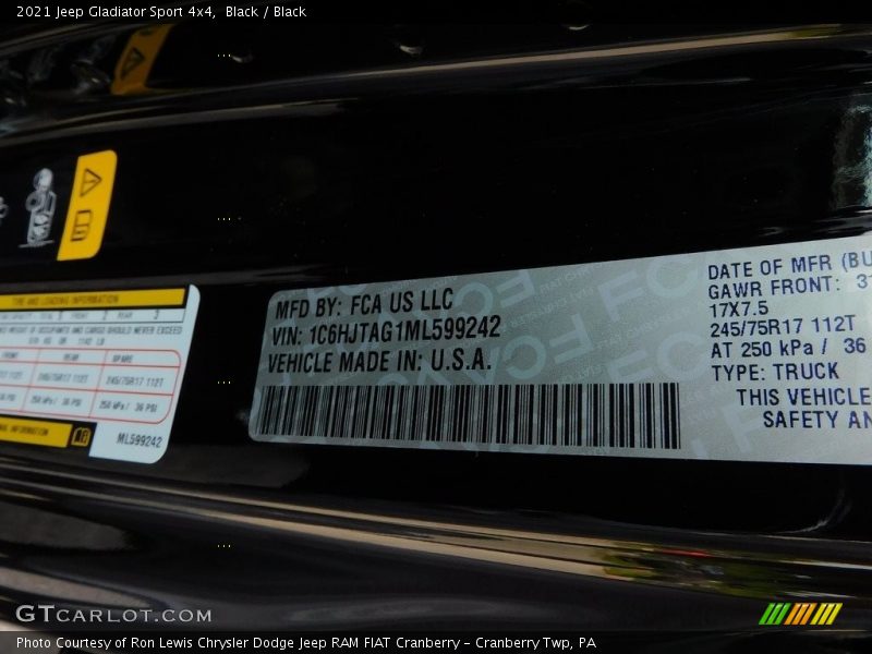 Black / Black 2021 Jeep Gladiator Sport 4x4
