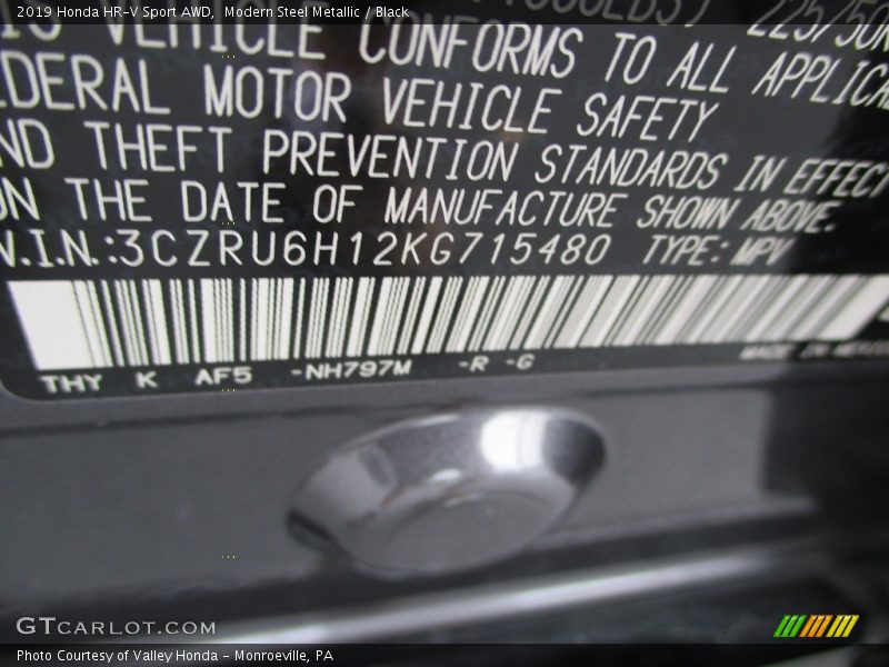 Modern Steel Metallic / Black 2019 Honda HR-V Sport AWD