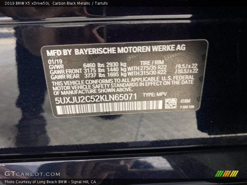 2019 X5 xDrive50i Carbon Black Metallic Color Code 416