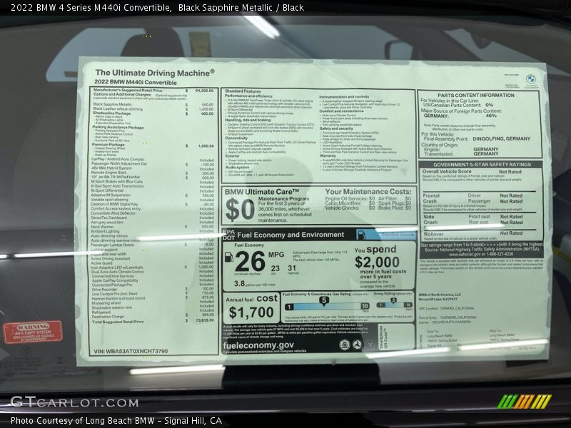 2022 4 Series M440i Convertible Window Sticker
