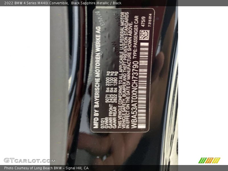2022 4 Series M440i Convertible Black Sapphire Metallic Color Code 475