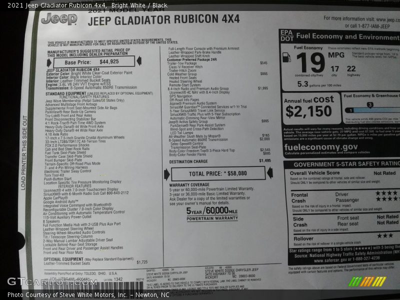 Bright White / Black 2021 Jeep Gladiator Rubicon 4x4