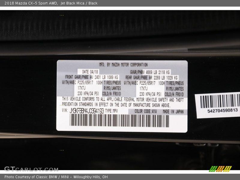 Jet Black Mica / Black 2018 Mazda CX-5 Sport AWD