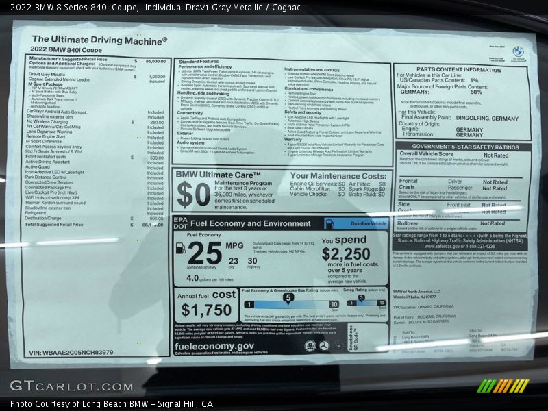  2022 8 Series 840i Coupe Window Sticker