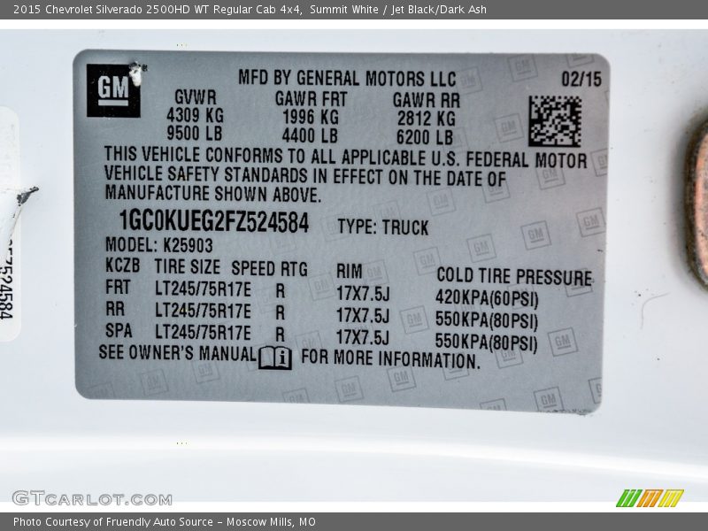Summit White / Jet Black/Dark Ash 2015 Chevrolet Silverado 2500HD WT Regular Cab 4x4