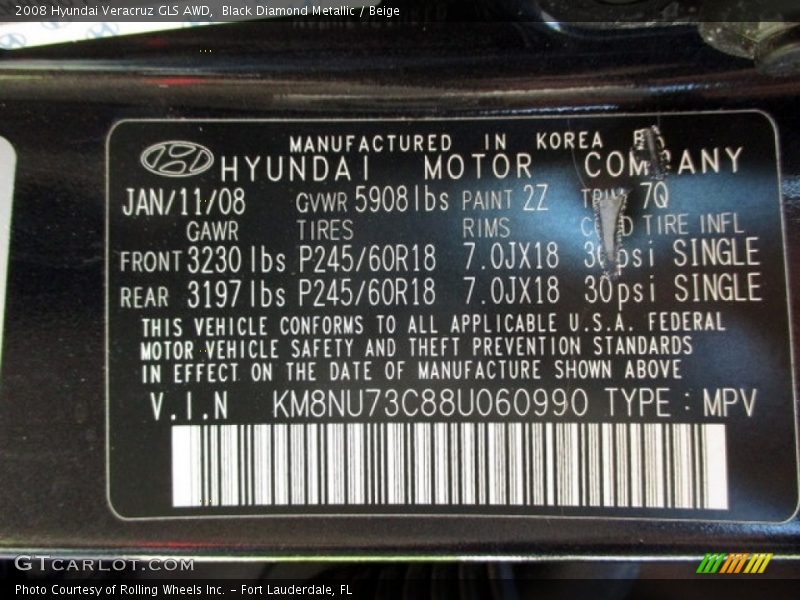 Black Diamond Metallic / Beige 2008 Hyundai Veracruz GLS AWD