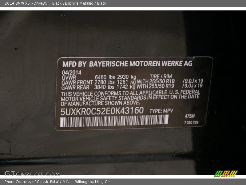 Black Sapphire Metallic / Black 2014 BMW X5 xDrive35i