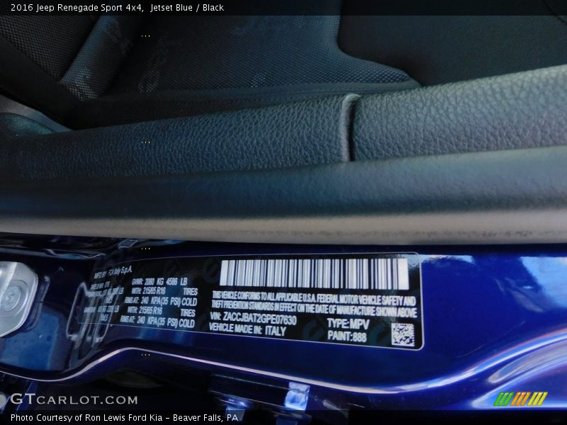 2016 Renegade Sport 4x4 Jetset Blue Color Code 888