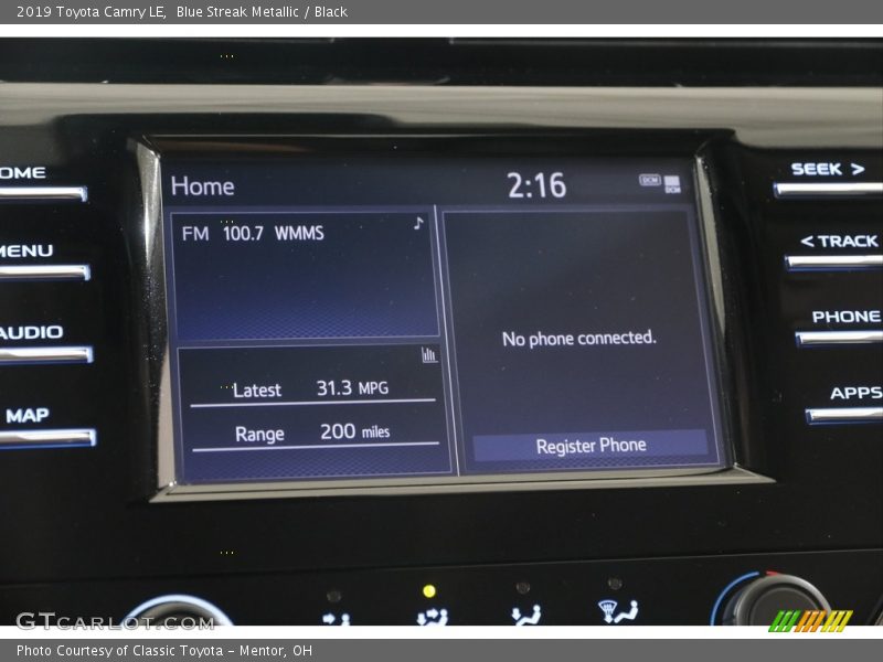 Blue Streak Metallic / Black 2019 Toyota Camry LE