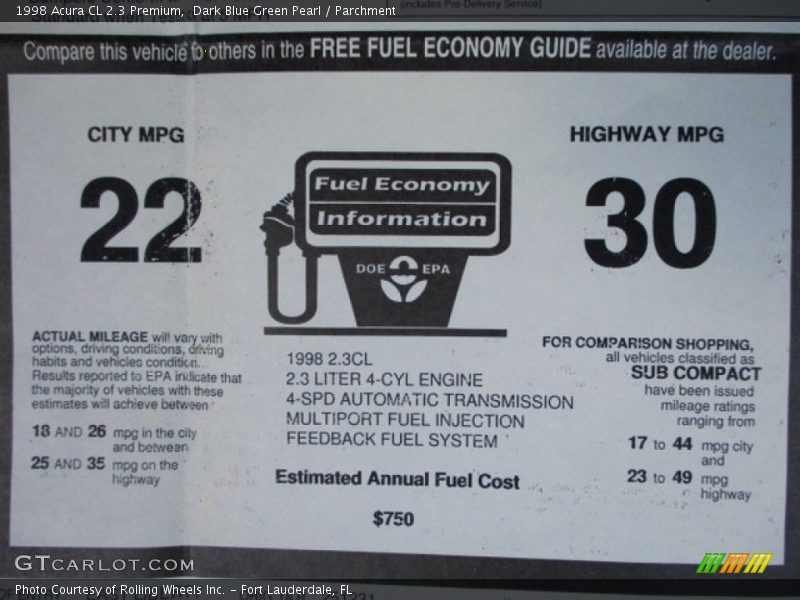 Info Tag of 1998 CL 2.3 Premium