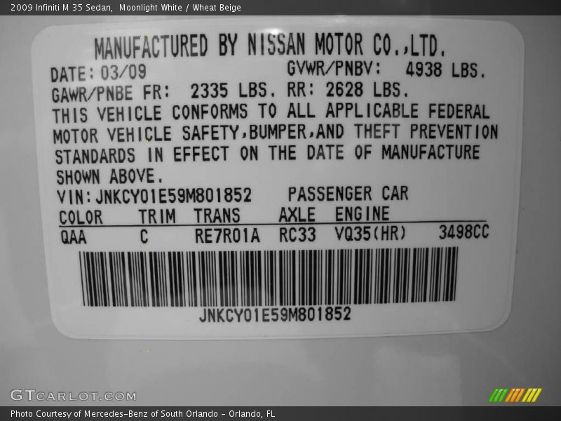 Moonlight White / Wheat Beige 2009 Infiniti M 35 Sedan
