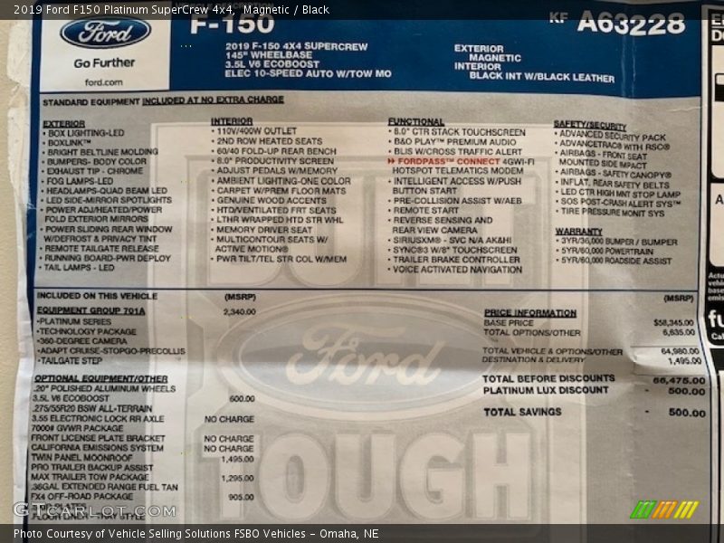  2019 F150 Platinum SuperCrew 4x4 Window Sticker