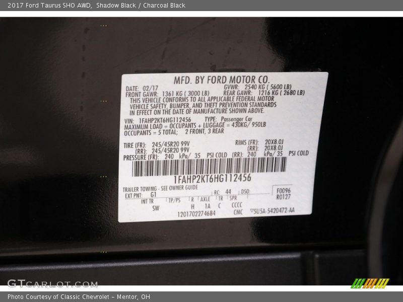 Shadow Black / Charcoal Black 2017 Ford Taurus SHO AWD