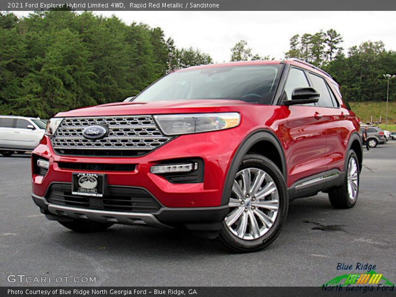 Rapid Red Metallic / Sandstone 2021 Ford Explorer Hybrid Limited 4WD
