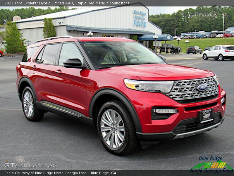 Rapid Red Metallic / Sandstone 2021 Ford Explorer Hybrid Limited 4WD