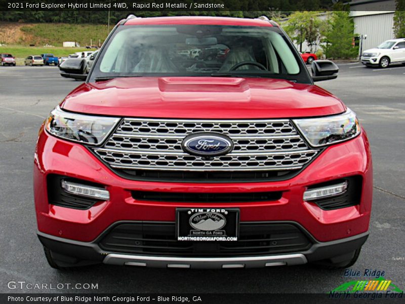 Rapid Red Metallic / Sandstone 2021 Ford Explorer Hybrid Limited 4WD